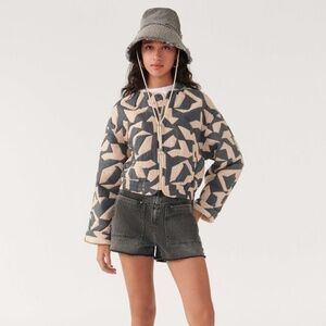 NWT Blue Geometric Pattern Cropped Bomber Jacket inspired by ba&sh